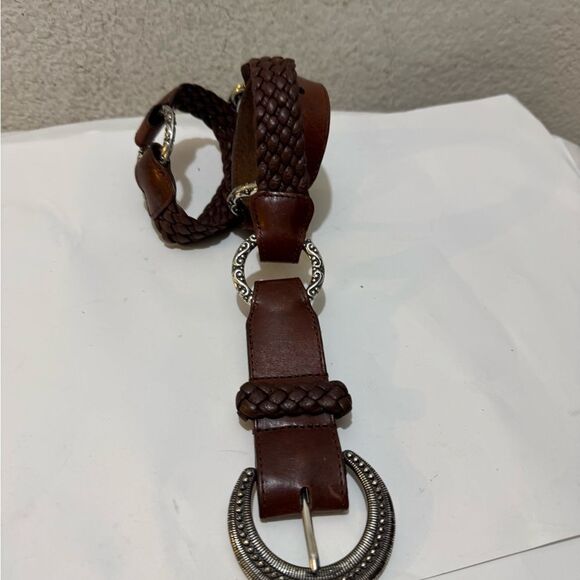 Womens Brighton Brown Braided Leather Concho Belt Size 32 Boho Western - Picture 2 of 8